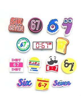 SIX-SEVEN SHOE CHARM COLLECTION (Pack of 14) Fits Both Shoelaces and Clogs